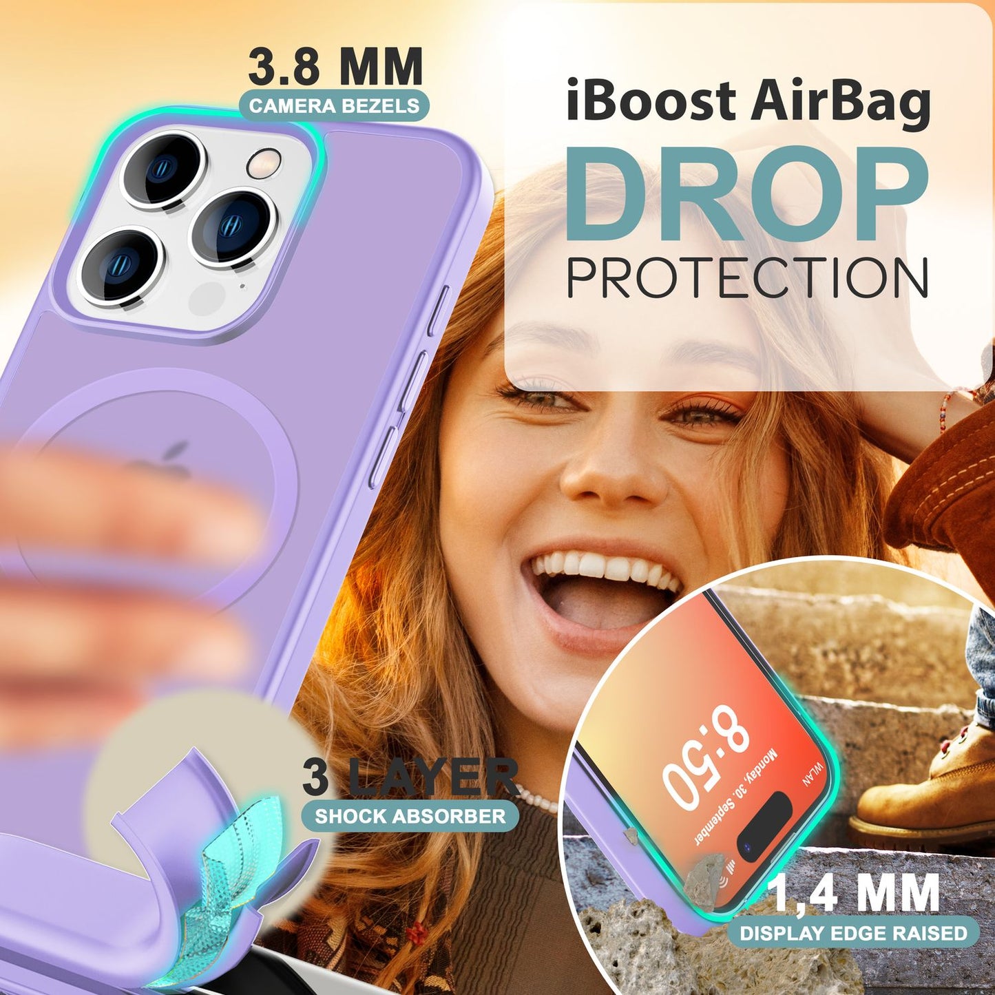 NALIA Matte MagSafe Hybrid hulstur fyrir iPhone 16 Pro Max, akrýl bakhlið gegn fingrafaravörn, hálfgagnsætt