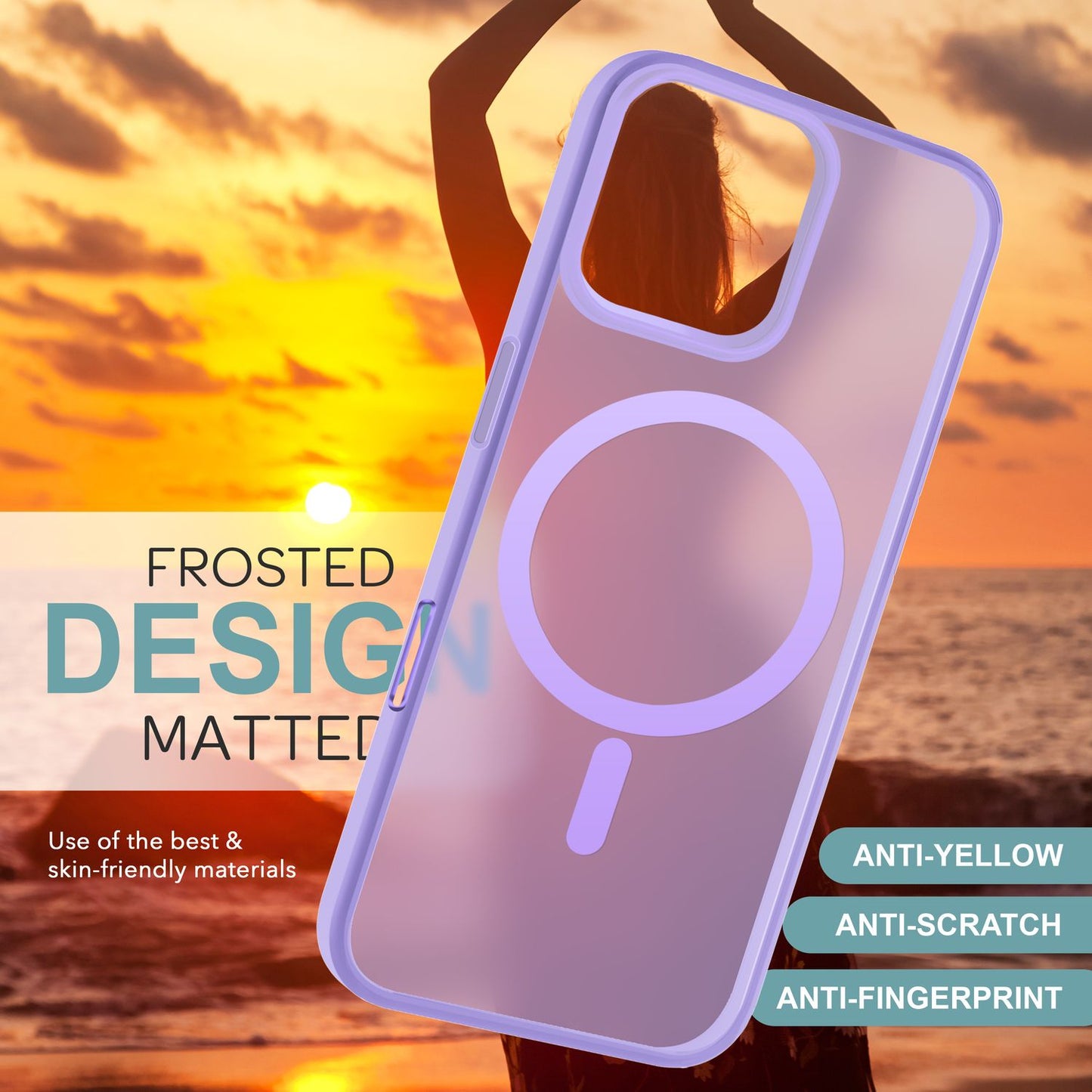 NALIA Matte MagSafe Hybrid hulstur fyrir iPhone 16 Pro Max, akrýl bakhlið gegn fingrafaravörn, hálfgagnsætt