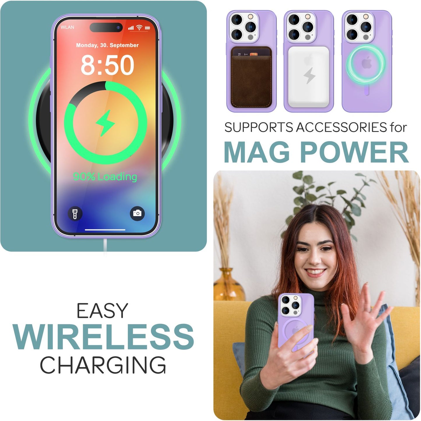 NALIA Matte MagSafe Hybrid hulstur fyrir iPhone 16 Pro Max, akrýl bakhlið gegn fingrafaravörn, hálfgagnsætt