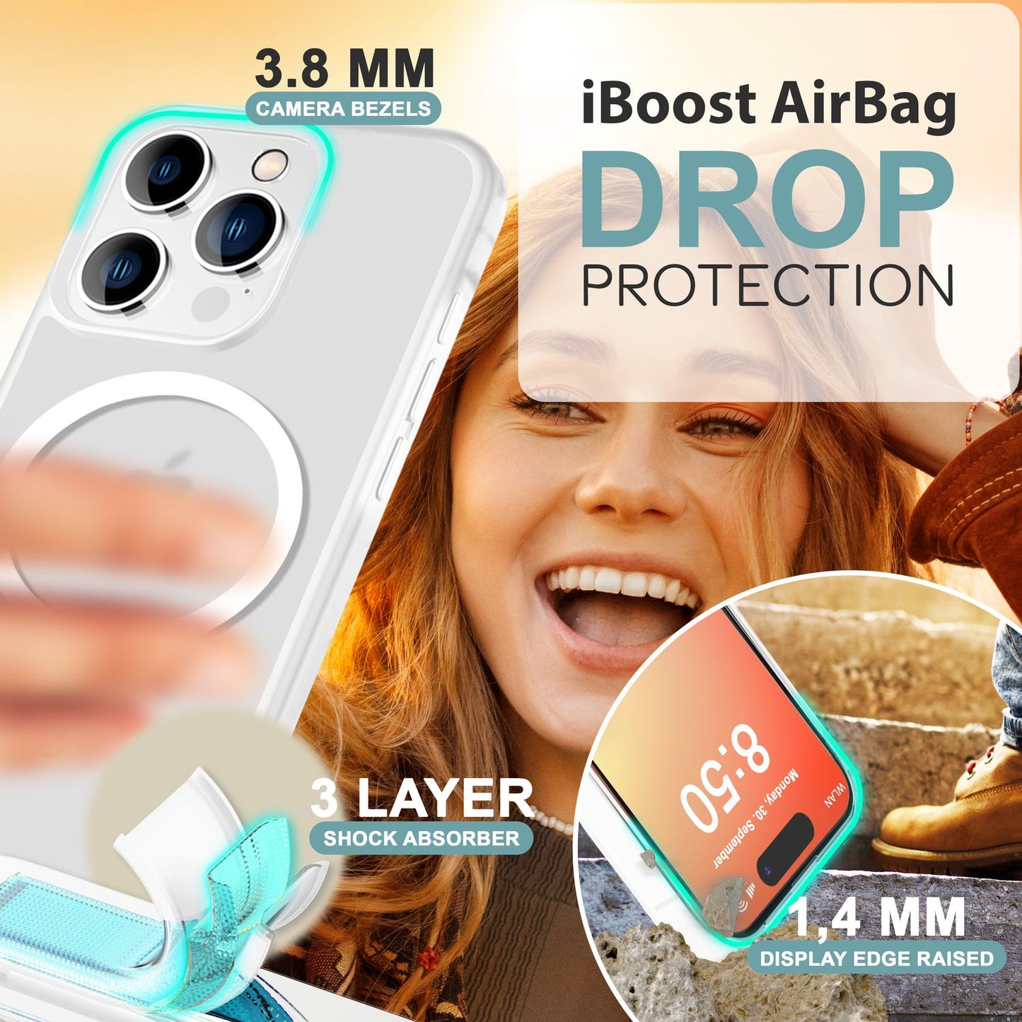 NALIA Matte MagSafe Hybrid hulstur fyrir iPhone 16 Pro Max, akrýl bakhlið gegn fingrafaravörn, hálfgagnsætt