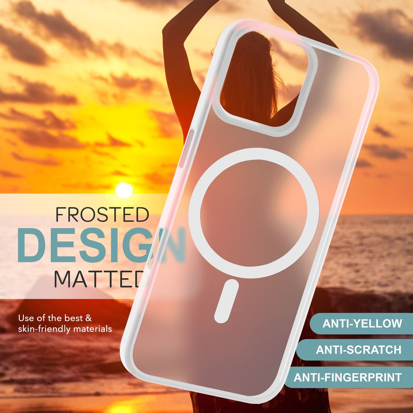 NALIA Matte MagSafe Hybrid hulstur fyrir iPhone 16 Pro Max, akrýl bakhlið gegn fingrafaravörn, hálfgagnsætt