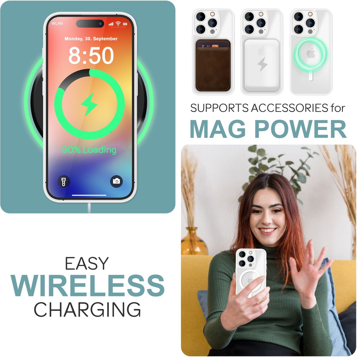 NALIA Matte MagSafe Hybrid hulstur fyrir iPhone 16 Pro Max, akrýl bakhlið gegn fingrafaravörn, hálfgagnsætt