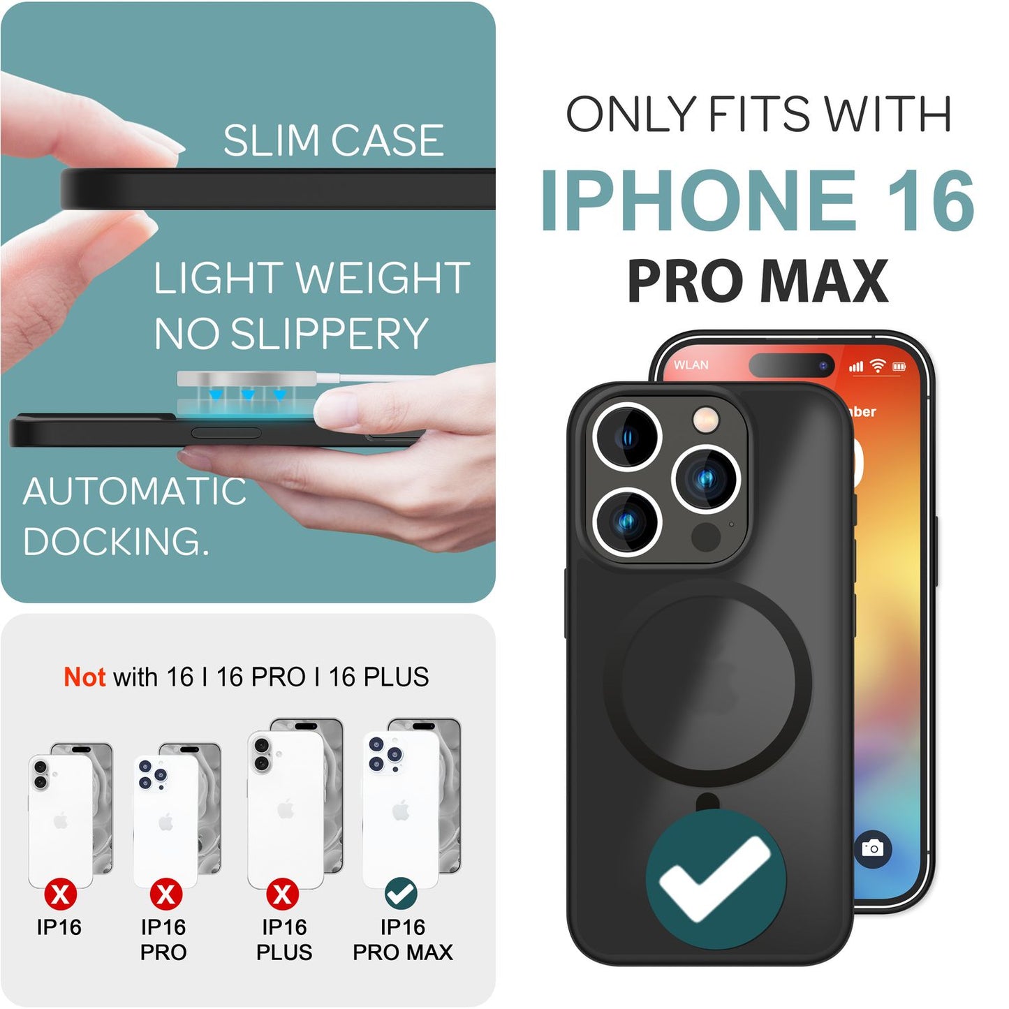 NALIA Matte MagSafe Hybrid hulstur fyrir iPhone 16 Pro Max, akrýl bakhlið gegn fingrafaravörn, hálfgagnsætt