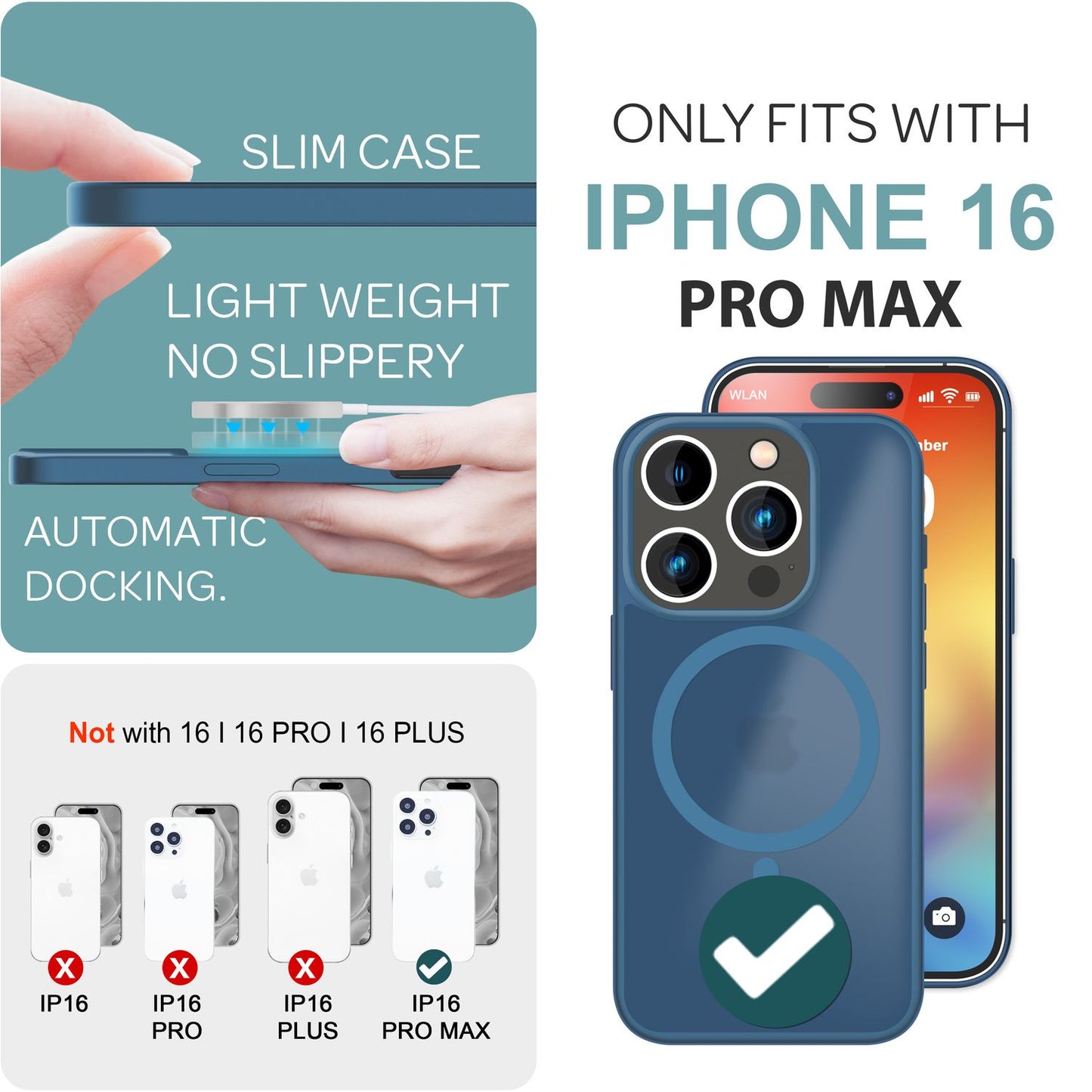 NALIA Matte MagSafe Hybrid hulstur fyrir iPhone 16 Pro Max, akrýl bakhlið gegn fingrafaravörn, hálfgagnsætt