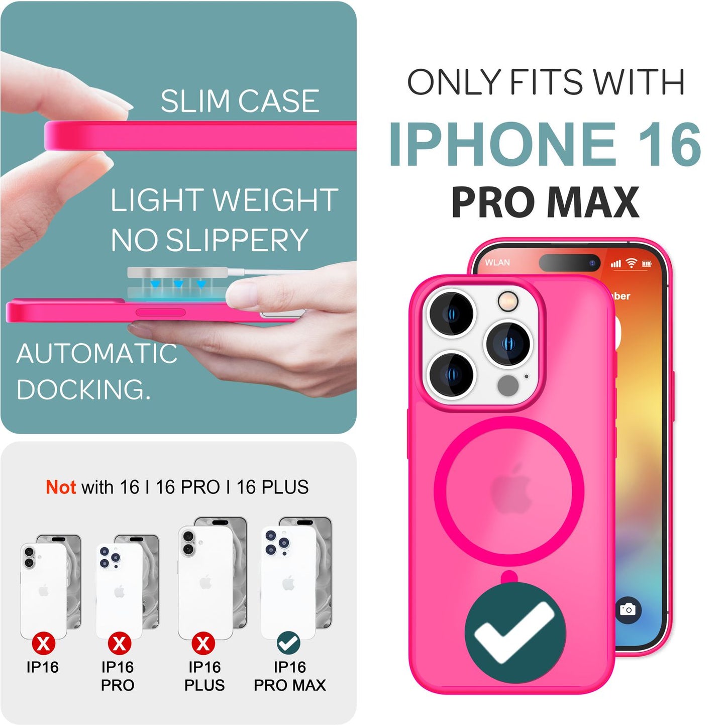 NALIA Matte MagSafe Hybrid hulstur fyrir iPhone 16 Pro Max, akrýl bakhlið gegn fingrafaravörn, hálfgagnsætt