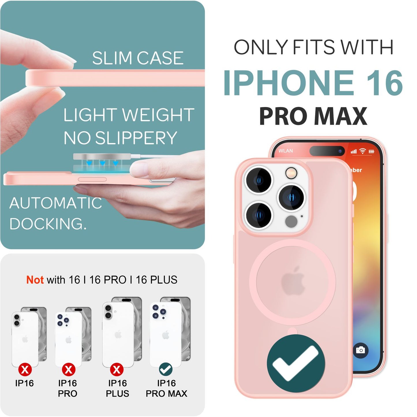 NALIA Matte MagSafe Hybrid hulstur fyrir iPhone 16 Pro Max, akrýl bakhlið gegn fingrafaravörn, hálfgagnsætt