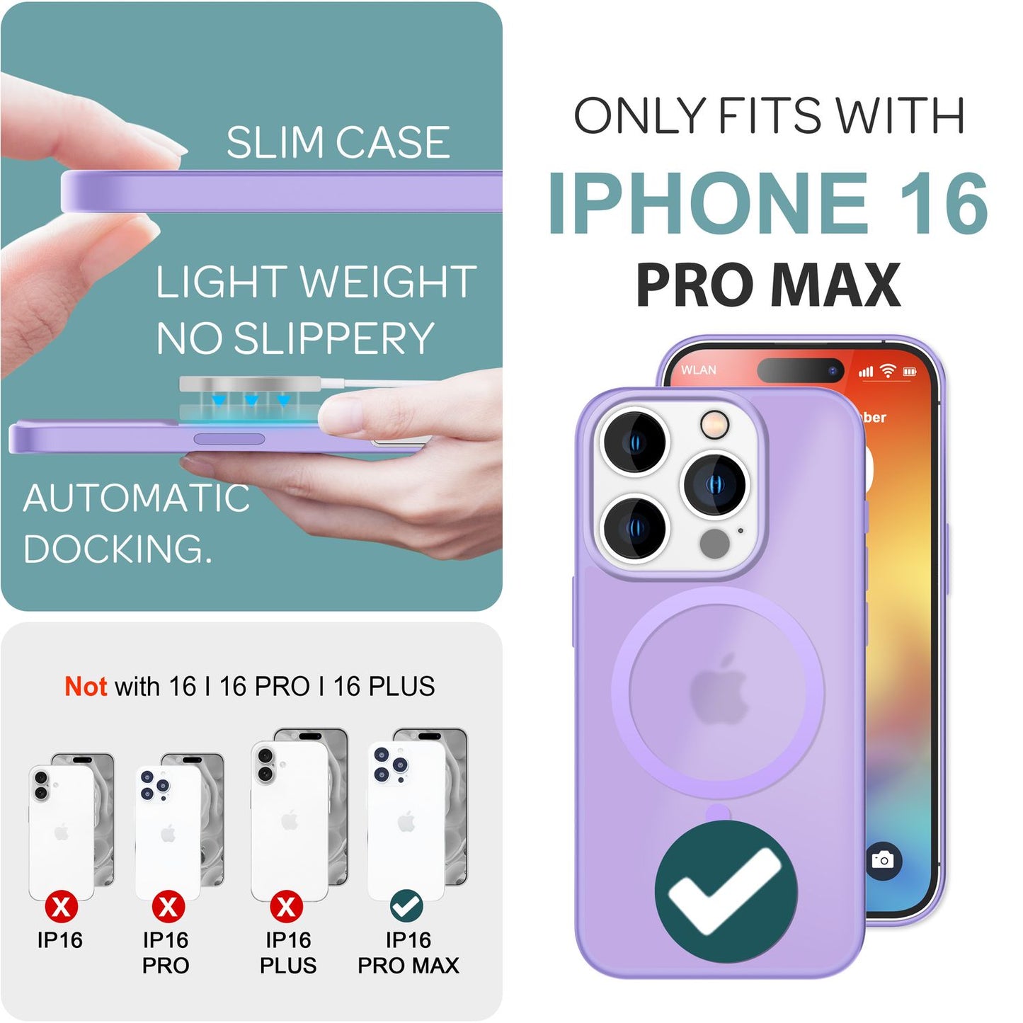 NALIA Matte MagSafe Hybrid hulstur fyrir iPhone 16 Pro Max, akrýl bakhlið gegn fingrafaravörn, hálfgagnsætt