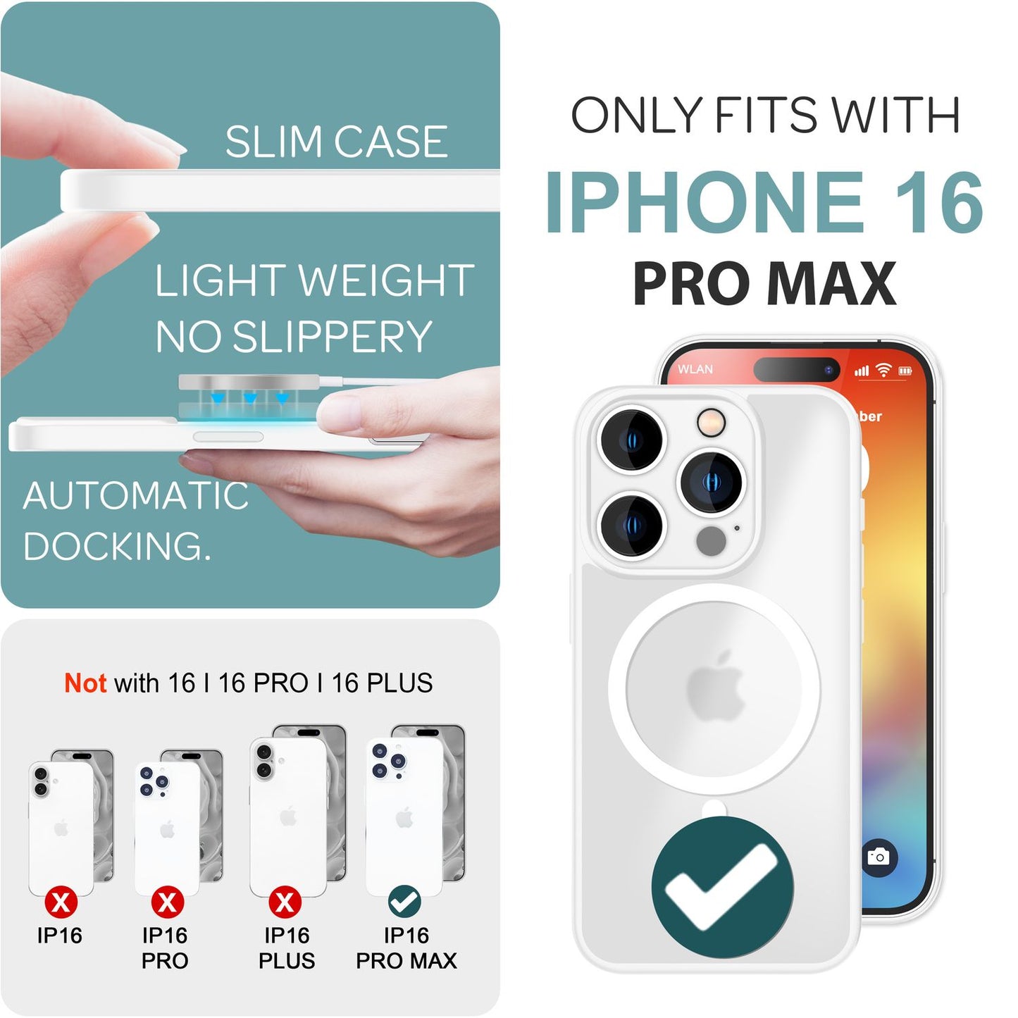 NALIA Matte MagSafe Hybrid hulstur fyrir iPhone 16 Pro Max, akrýl bakhlið gegn fingrafaravörn, hálfgagnsætt