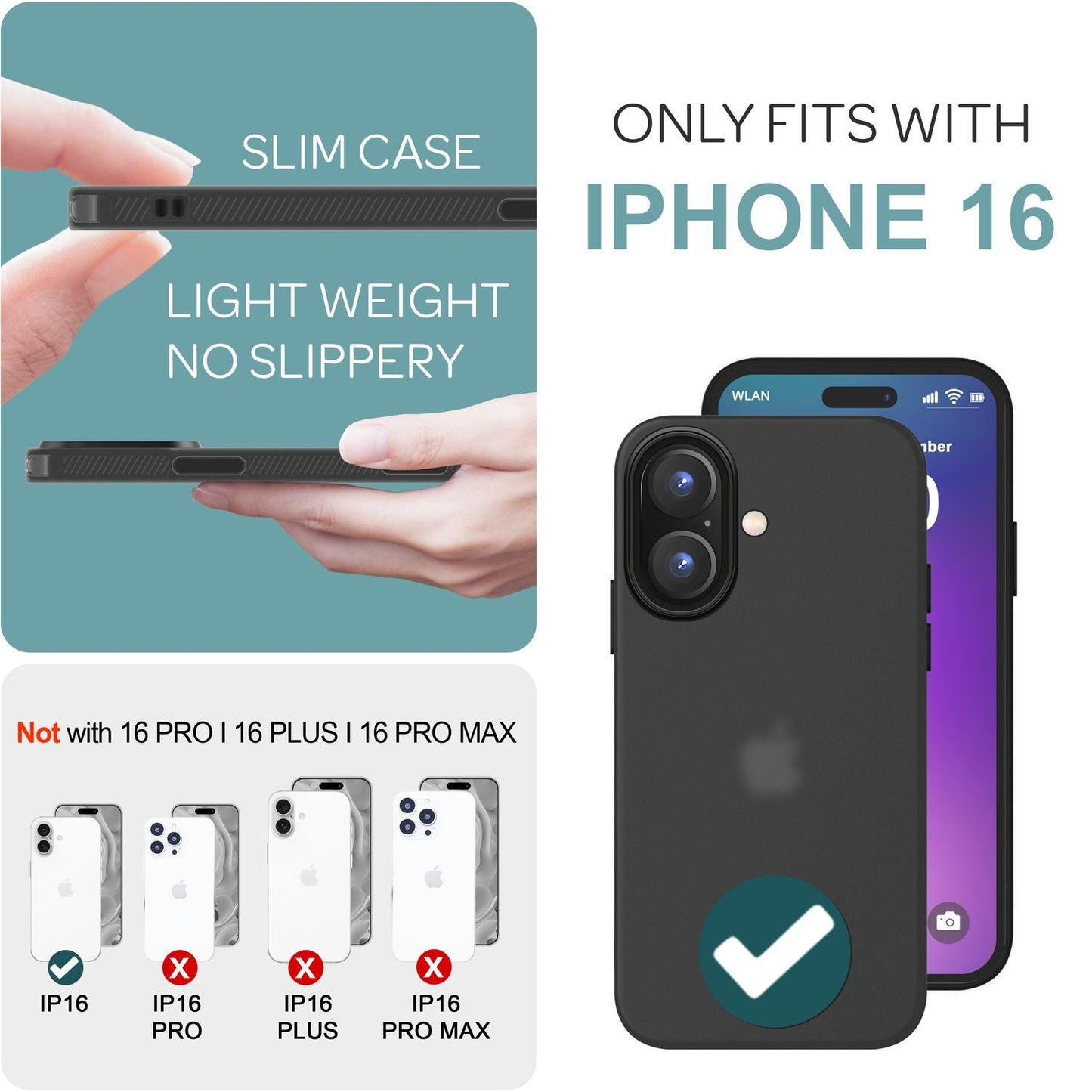 NALIA Fine Matte Silicone Case for iPhone 16, Non-Slip Phone Case, Shockproof Drop Protection Case