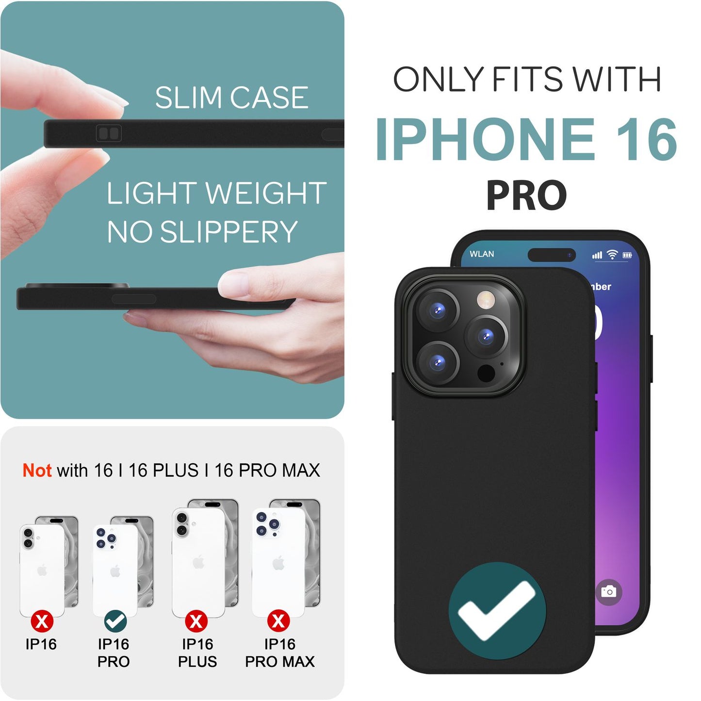 NALIA Fein Mattierte Silikonhülle für iPhone 16 Pro, Rutschfeste Handyhülle, Stoßfeste Fallschutz Hülle