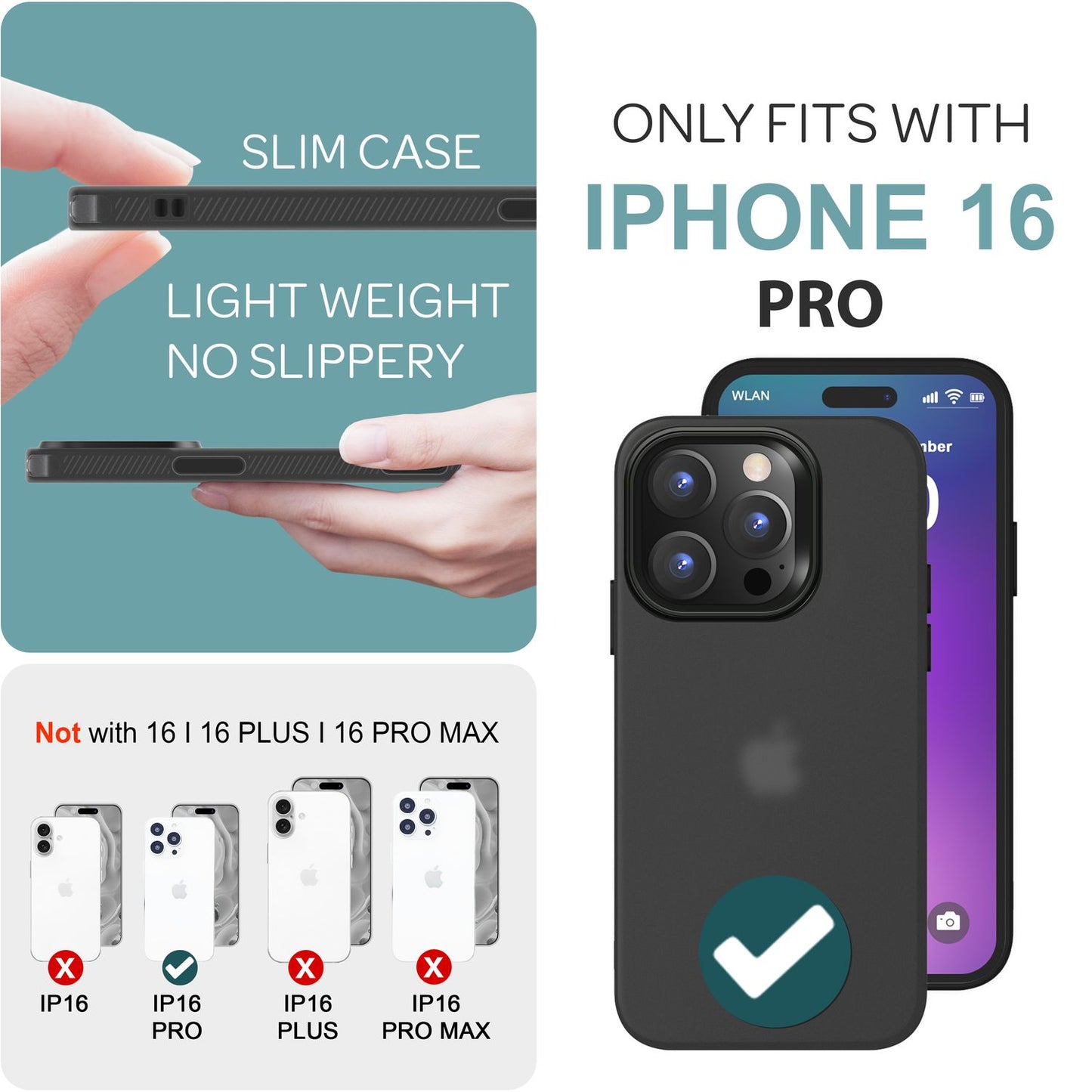 NALIA Fein Mattierte Silikonhülle für iPhone 16 Pro, Rutschfeste Handyhülle, Stoßfeste Fallschutz Hülle