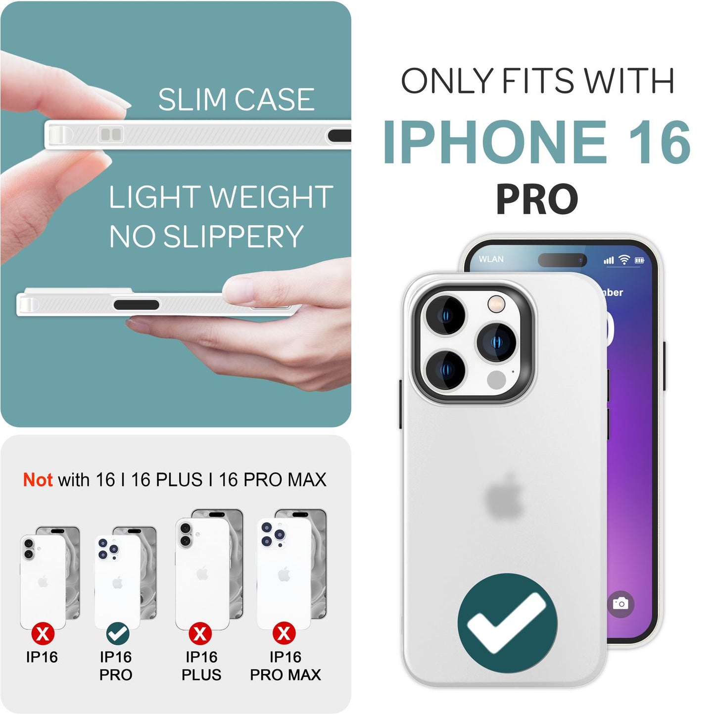 NALIA Fein Mattierte Silikonhülle für iPhone 16 Pro, Rutschfeste Handyhülle, Stoßfeste Fallschutz Hülle