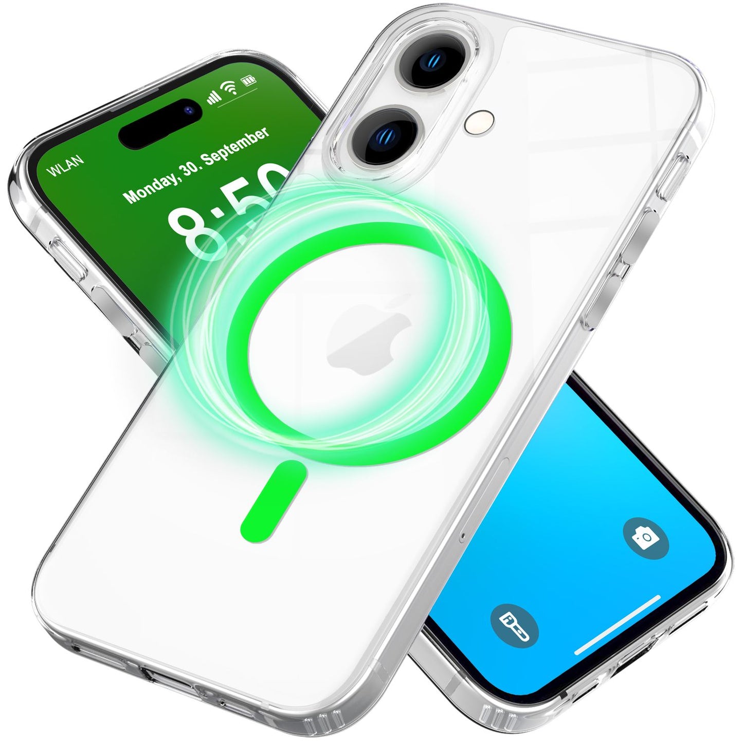 NALIA gegnsætt MagSafe akrýlhulstur fyrir iPhone 16, litríkur neonhringur með næturljómaáhrifum, gegnsætt símahulstur
