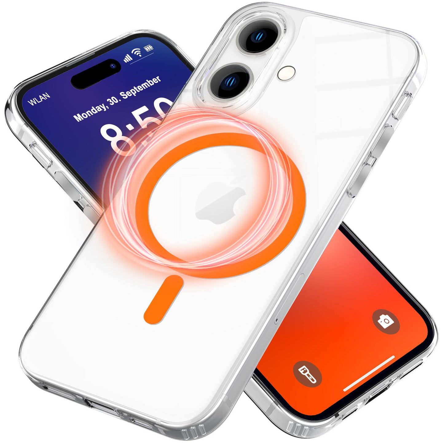 NALIA gegnsætt MagSafe akrýlhulstur fyrir iPhone 16, litríkur neonhringur með næturljómaáhrifum, gegnsætt símahulstur