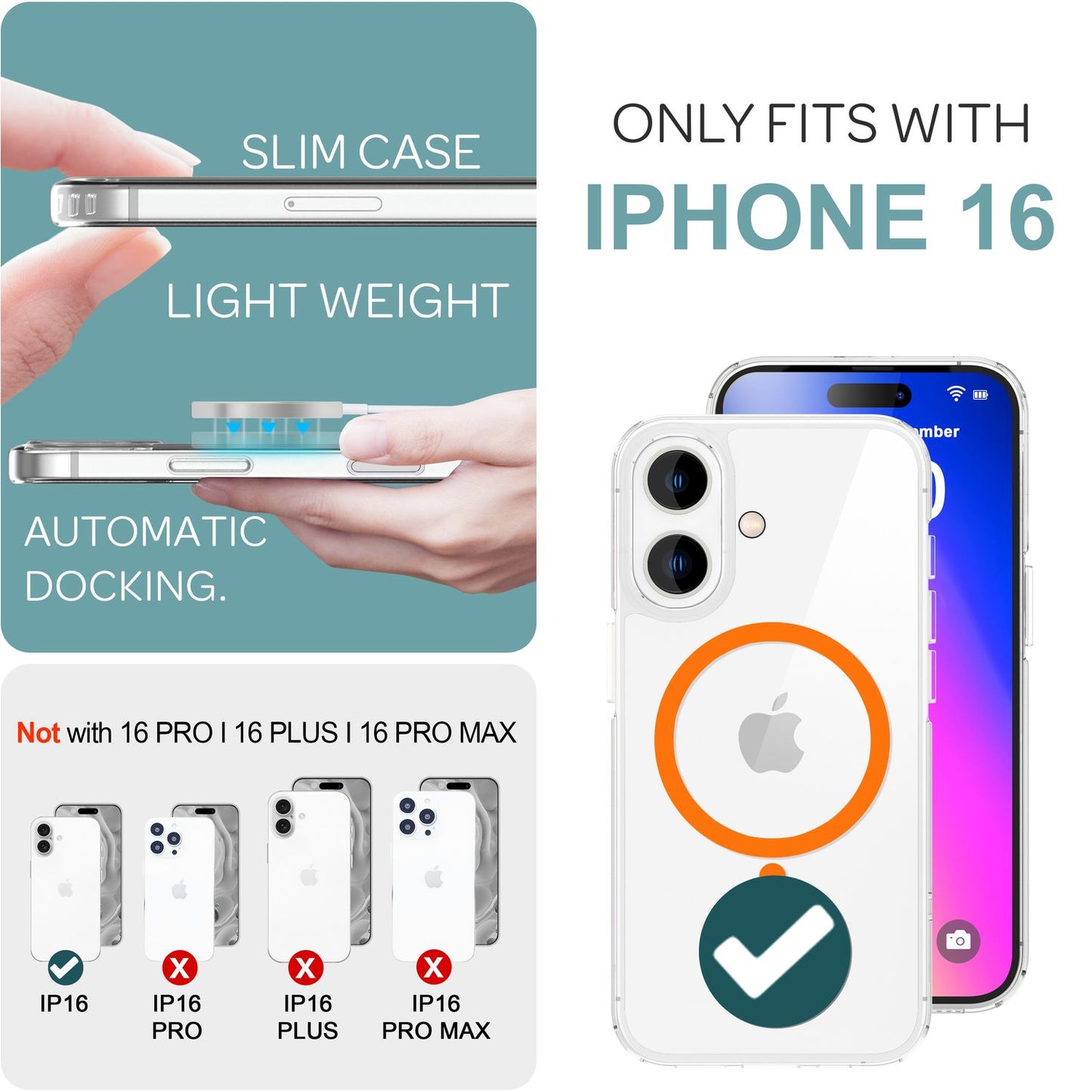 NALIA gegnsætt MagSafe akrýlhulstur fyrir iPhone 16, litríkur neonhringur með næturljómaáhrifum, gegnsætt símahulstur