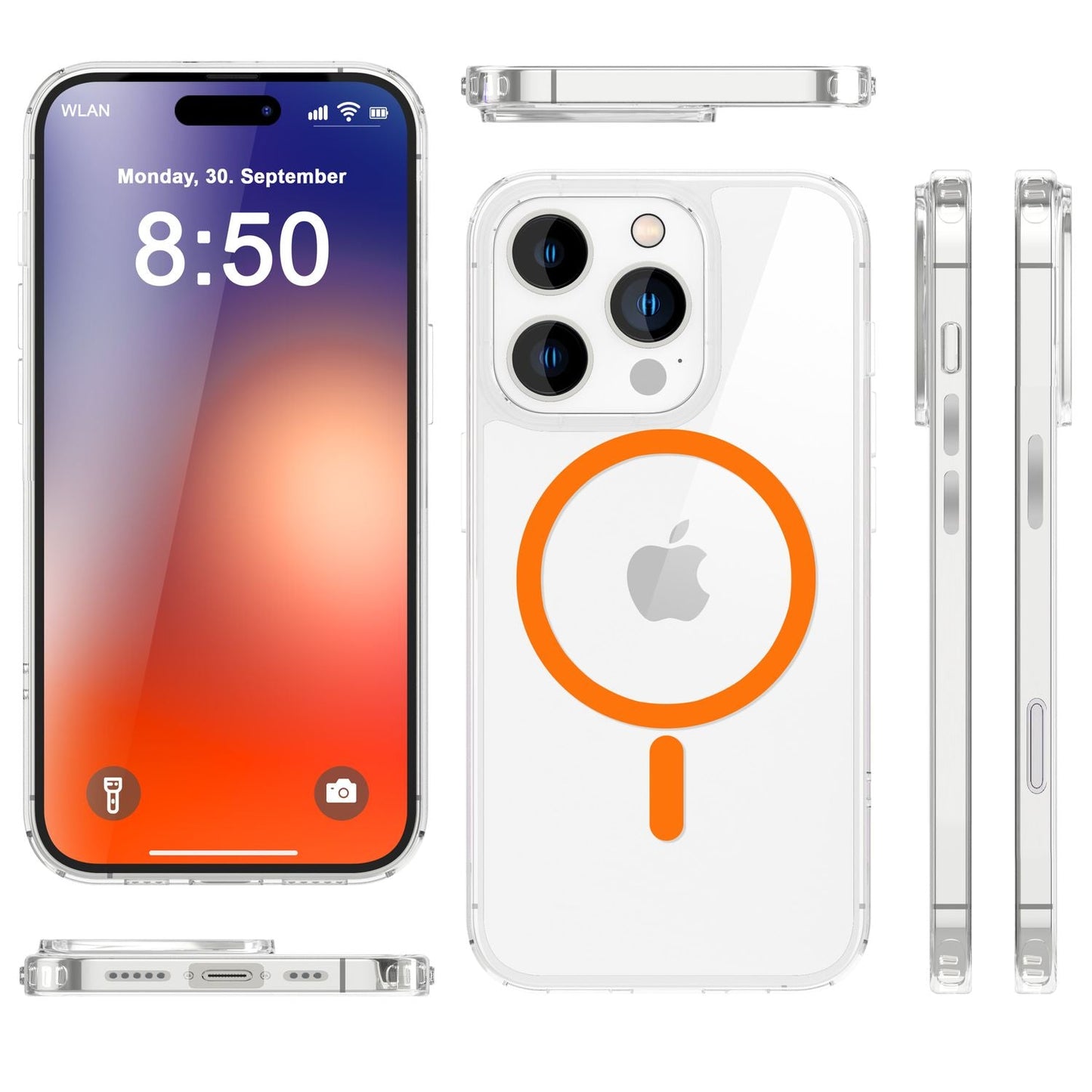 NALIA Clear MagSafe Acrylic Case for iPhone 16 Pro, Colorful Neon Ring with Night Glow Effect, Transparent Phone Case