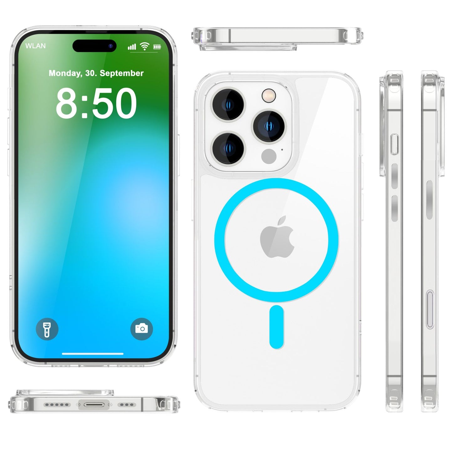 NALIA Clear MagSafe Acrylic Case for iPhone 16 Pro Max, Colorful Neon Ring with Night Glow Effect, Robust Phone Case