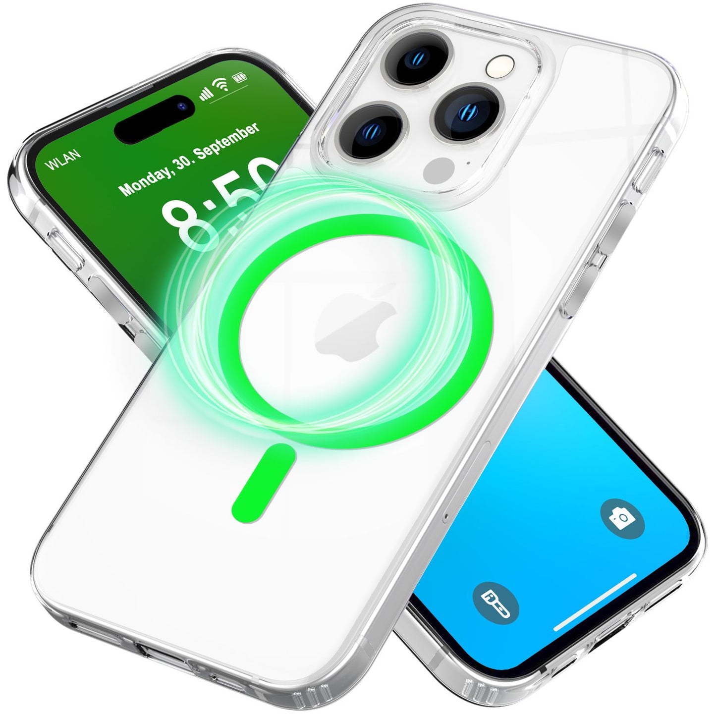 NALIA Clear MagSafe Acrylic Case for iPhone 16 Pro Max, Colorful Neon Ring with Night Glow Effect, Robust Phone Case