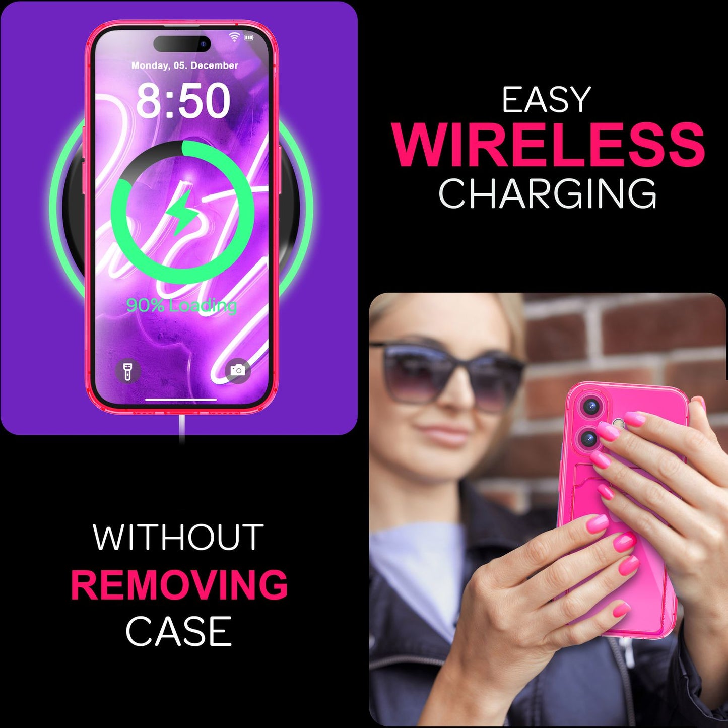 NALIA Klare Neon Hülle mit Kartenhalter für iPhone 16, Bunte Handyhülle mit Kartenfach, Durchsichtiges Silikon