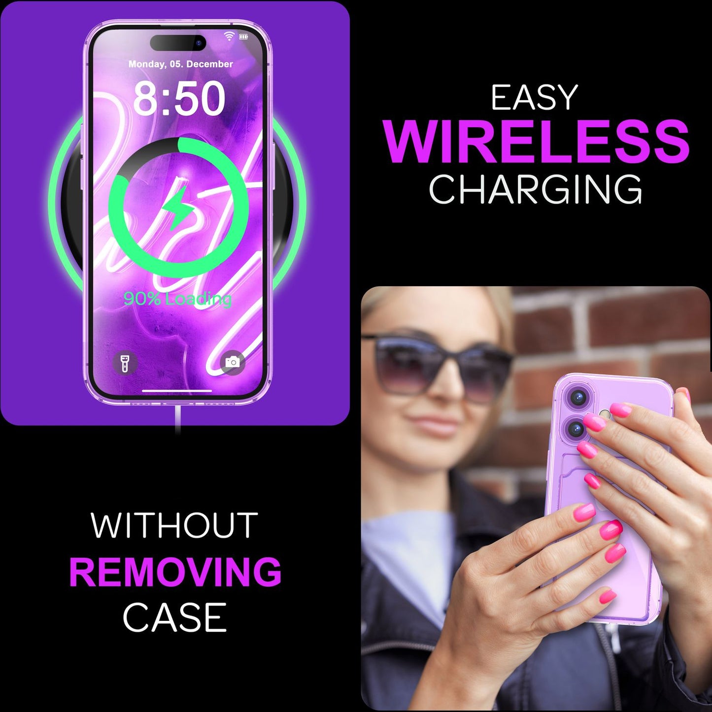 NALIA Klare Neon Hülle mit Kartenhalter für iPhone 16, Bunte Handyhülle mit Kartenfach, Durchsichtiges Silikon