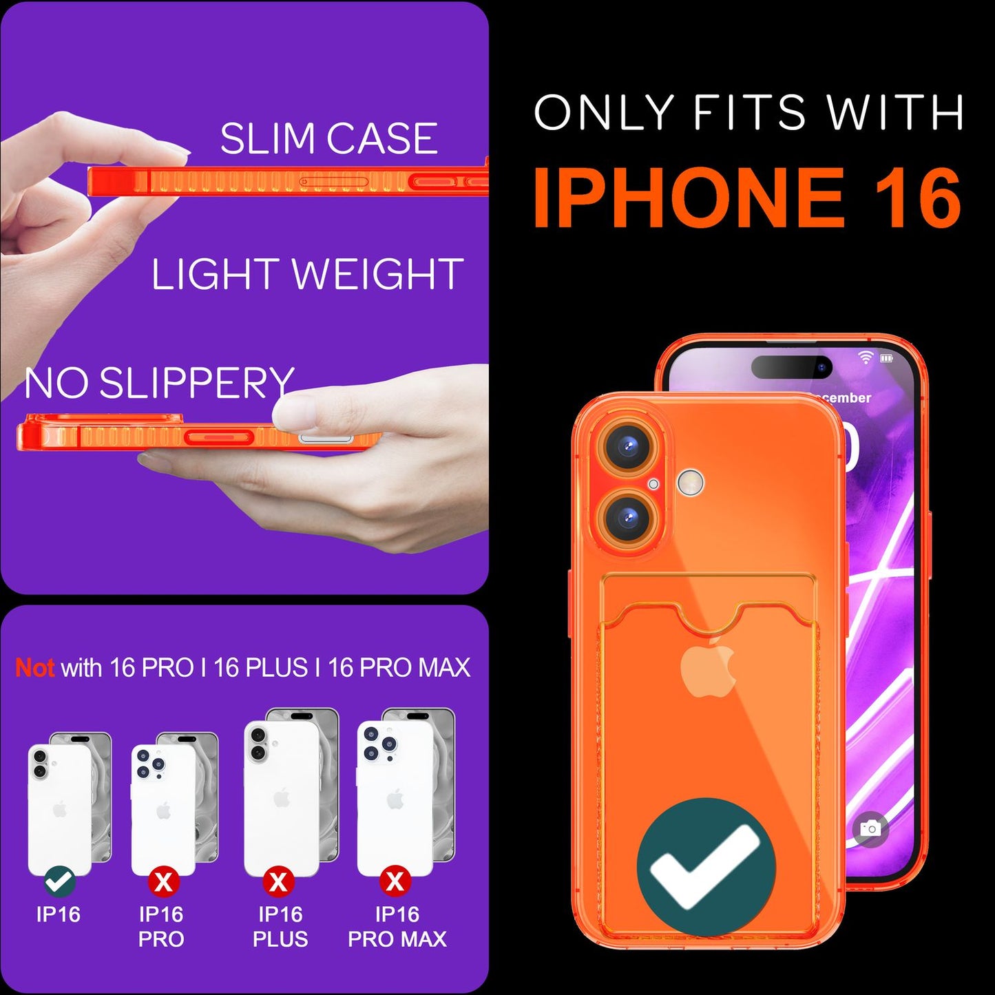 NALIA Klare Neon Hülle mit Kartenhalter für iPhone 16, Bunte Handyhülle mit Kartenfach, Durchsichtiges Silikon