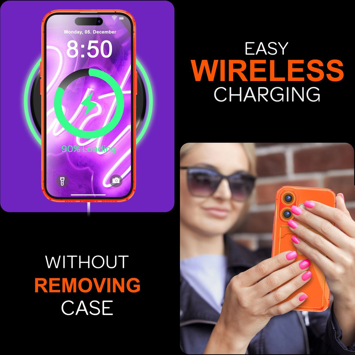 NALIA Klare Neon Hülle mit Kartenhalter für iPhone 16, Bunte Handyhülle mit Kartenfach, Durchsichtiges Silikon