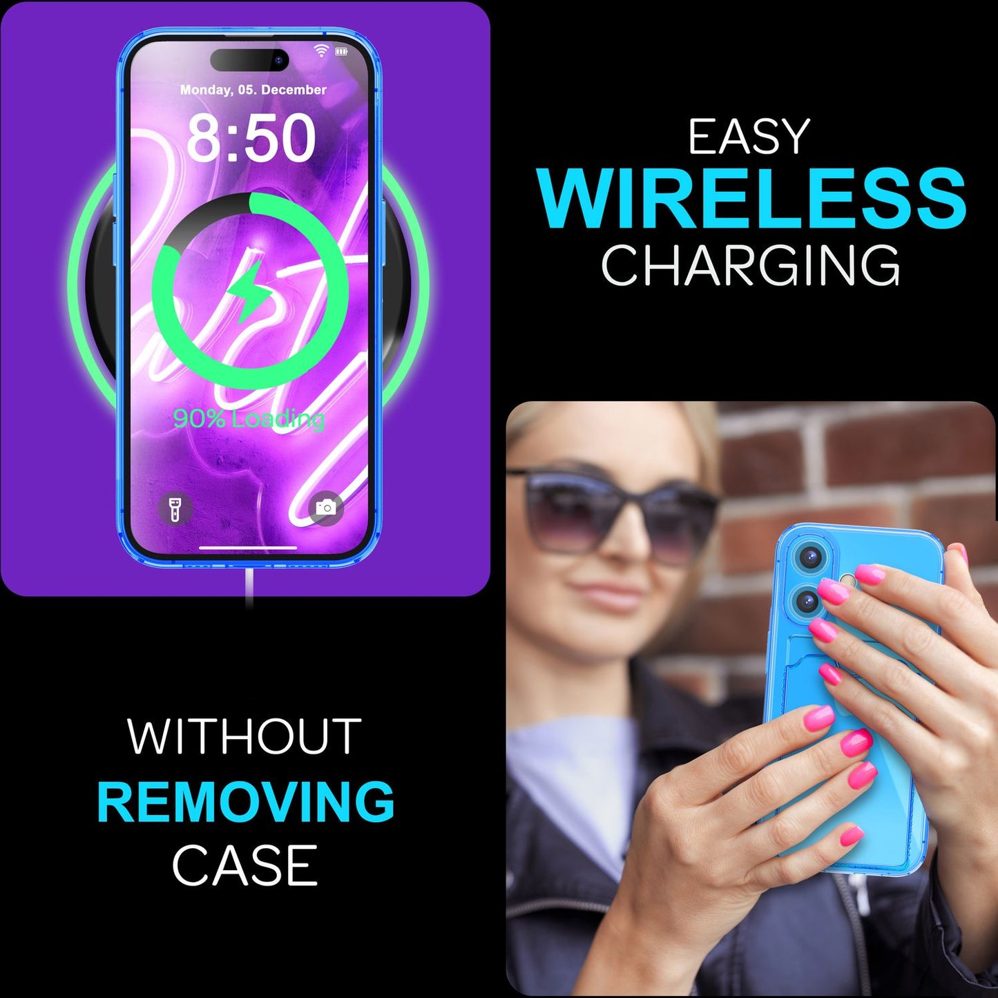 NALIA Clear Neon Case with Card Holder for iPhone 16 Plus, Colorful Phone Case with Card Slot, Transparent Silicone