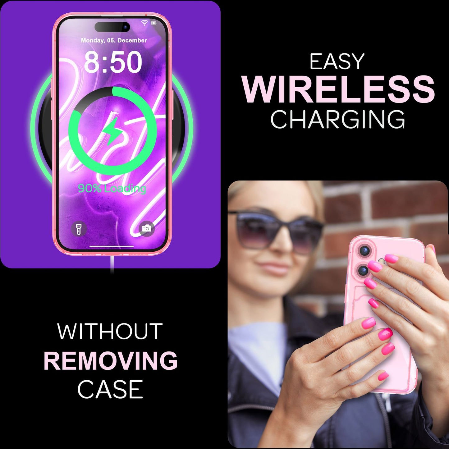 NALIA Clear Neon Case with Card Holder for iPhone 16 Plus, Colorful Phone Case with Card Slot, Transparent Silicone