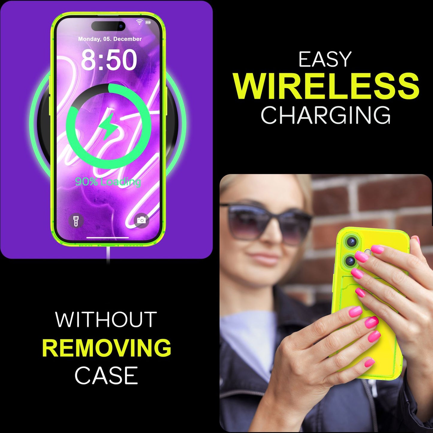 NALIA Clear Neon Case with Card Holder for iPhone 16 Plus, Colorful Phone Case with Card Slot, Transparent Silicone