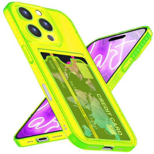 NALIA Glært Neon hulstur með kortahólfi fyrir iPhone 16 Pro Max, litríkt símahulstur með kortarauf, gegnsætt