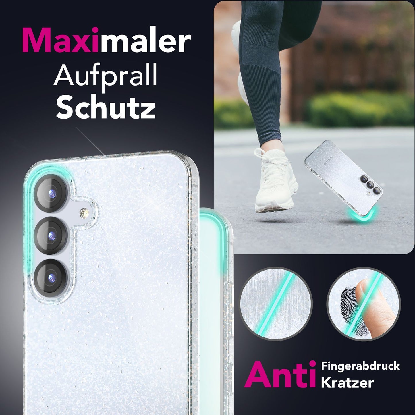 NALIA Dazzlin hulstur fyrir Samsung Galaxy S25, glitrandi demants hulstur, gegnsætt sílikonsímahulstur með glitrandi ögnum, gegnsætt glitrandi hulstur sem kemur í veg fyrir gulnun, glamúrglitrandi hulstur