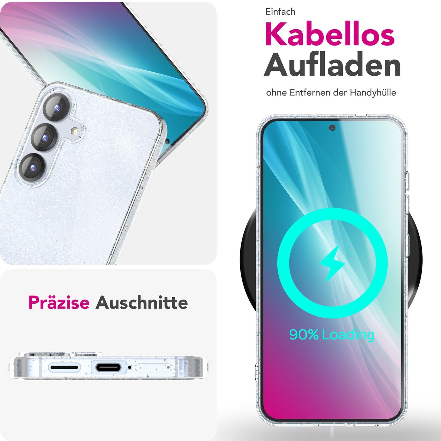 NALIA Dazzlin hulstur fyrir Samsung Galaxy S25, glitrandi demants hulstur, gegnsætt sílikonsímahulstur með glitrandi ögnum, gegnsætt glitrandi hulstur sem kemur í veg fyrir gulnun, glamúrglitrandi hulstur