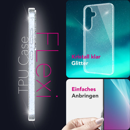 NALIA Dazzlin hulstur fyrir Samsung Galaxy S25, glitrandi demants hulstur, gegnsætt sílikonsímahulstur með glitrandi ögnum, gegnsætt glitrandi hulstur sem kemur í veg fyrir gulnun, glamúrglitrandi hulstur