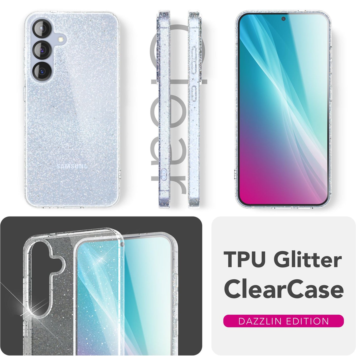 NALIA Dazzlin hulstur fyrir Samsung Galaxy S25, glitrandi demants hulstur, gegnsætt sílikonsímahulstur með glitrandi ögnum, gegnsætt glitrandi hulstur sem kemur í veg fyrir gulnun, glamúrglitrandi hulstur