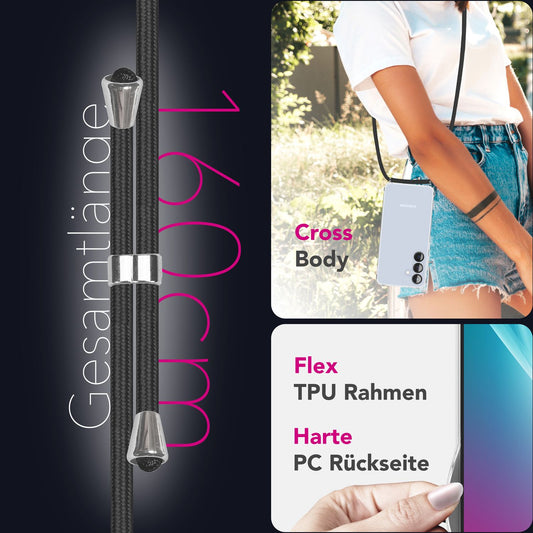 NALIA Hangit für Samsung Galaxy S25 Hülle, Klare Handyhülle mit Band, Transparente Verstellbare Umhängehülle, Crossbody Cover, Harte Schutzhülle mit Kette