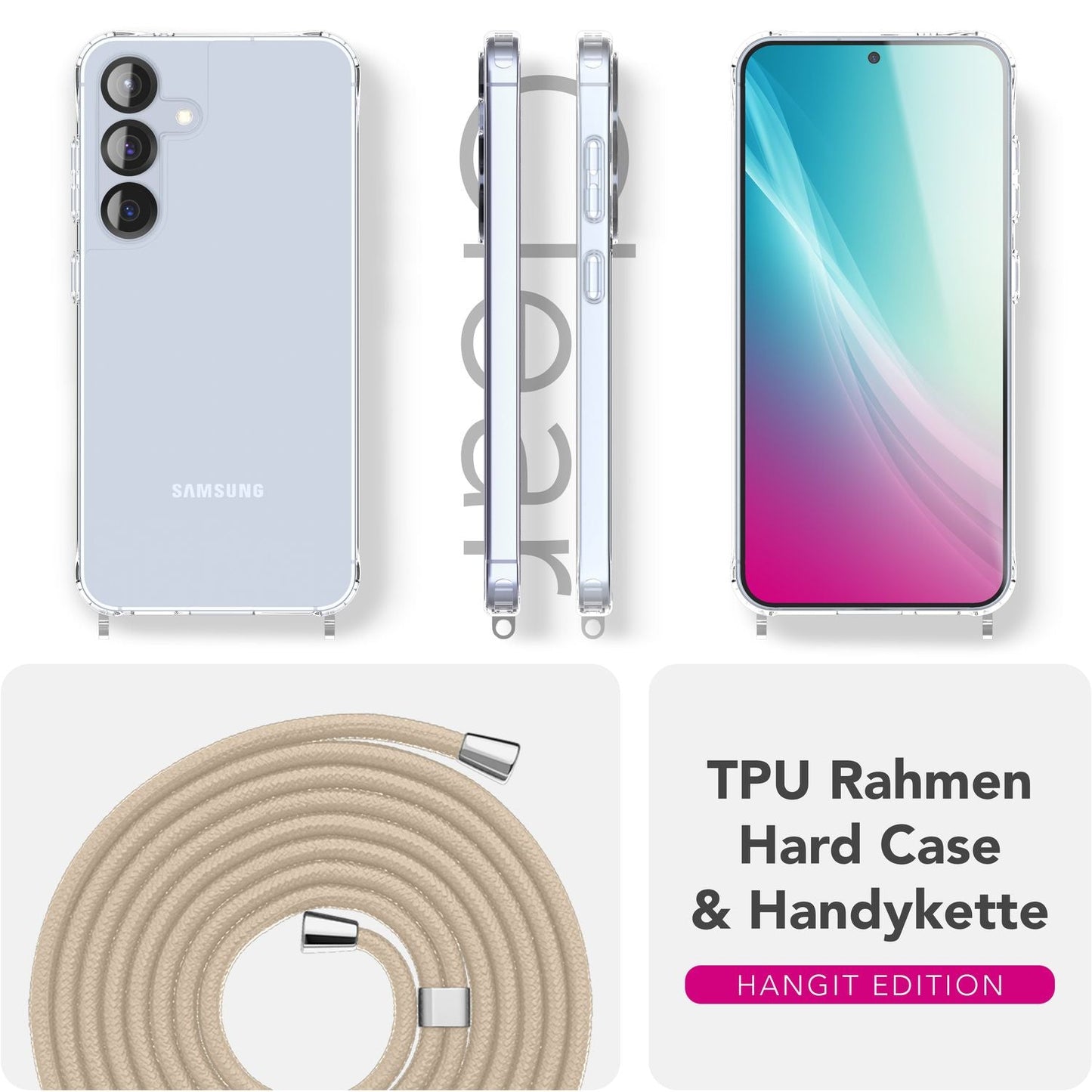 NALIA Hangit hulstur fyrir Samsung Galaxy S25 Plus, gegnsætt axlarhulstur með stillanlegri símaól, hart axlarhulstur, gegnsætt símahulstur með ól