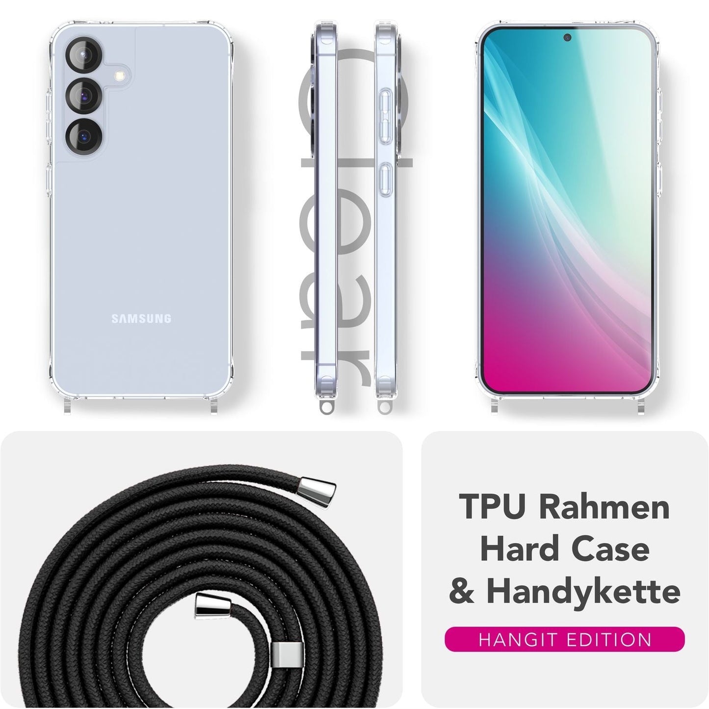 NALIA Hangit hulstur fyrir Samsung Galaxy S25 Plus, gegnsætt axlarhulstur með stillanlegri símaól, hart axlarhulstur, gegnsætt símahulstur með ól