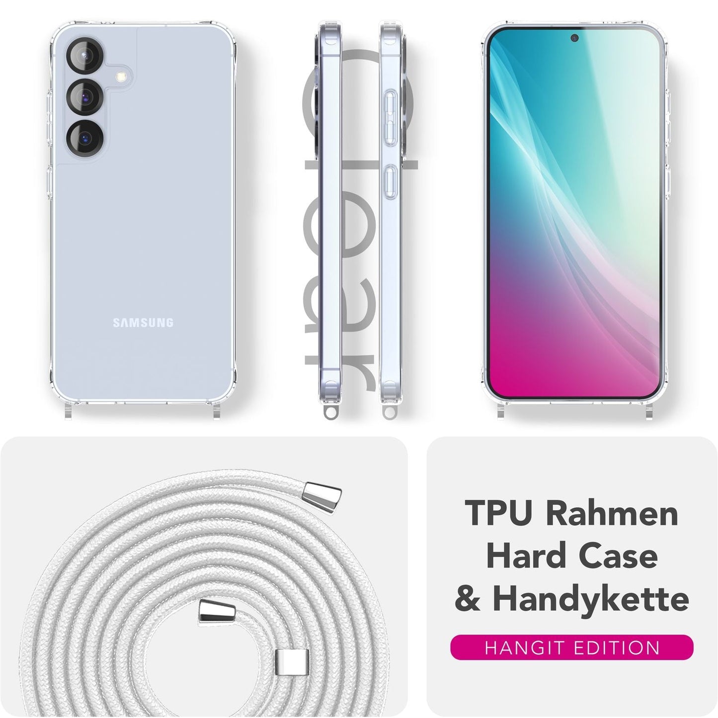 NALIA Hangit hulstur fyrir Samsung Galaxy S25 Plus, gegnsætt axlarhulstur með stillanlegri símaól, hart axlarhulstur, gegnsætt símahulstur með ól