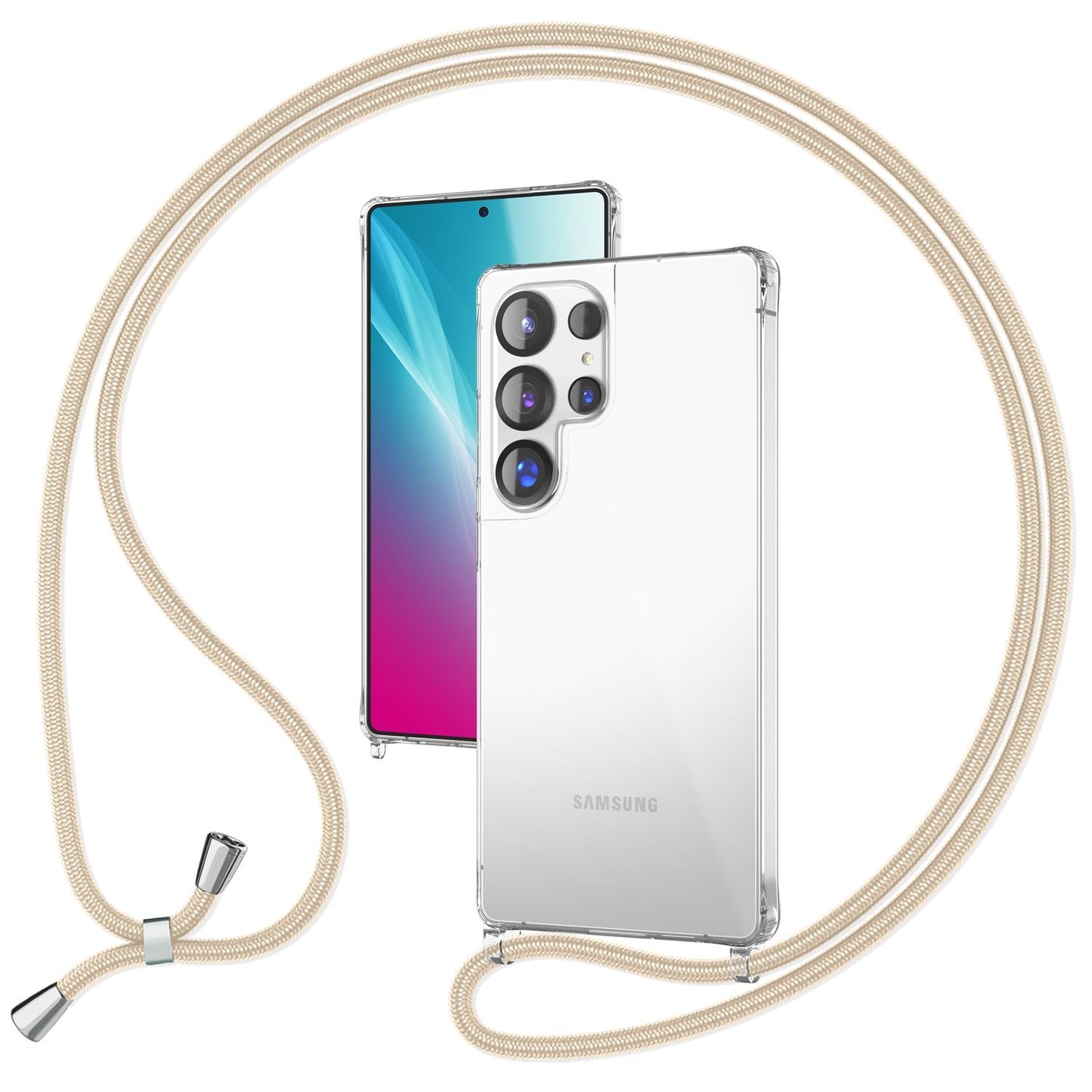 NALIA Hangit hulstur fyrir Samsung Galaxy S25 Ultra, stillanlegt axlarhulstur með ól, gegnsætt verndarhulstur með símakeðju, styrkt ól