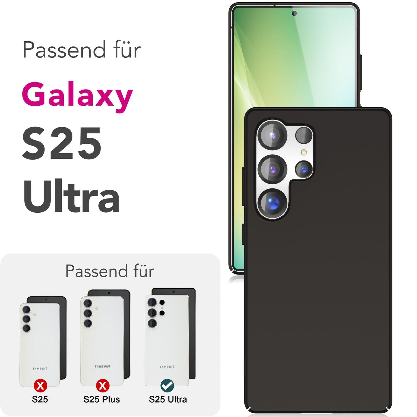NALIA PureFit hulstur fyrir Samsung Galaxy S25 Ultra, extra þunnt 0,5 mm harðspjald, létt og glæsilegt verndarhulstur, matt fingrafaravarið símahulstur