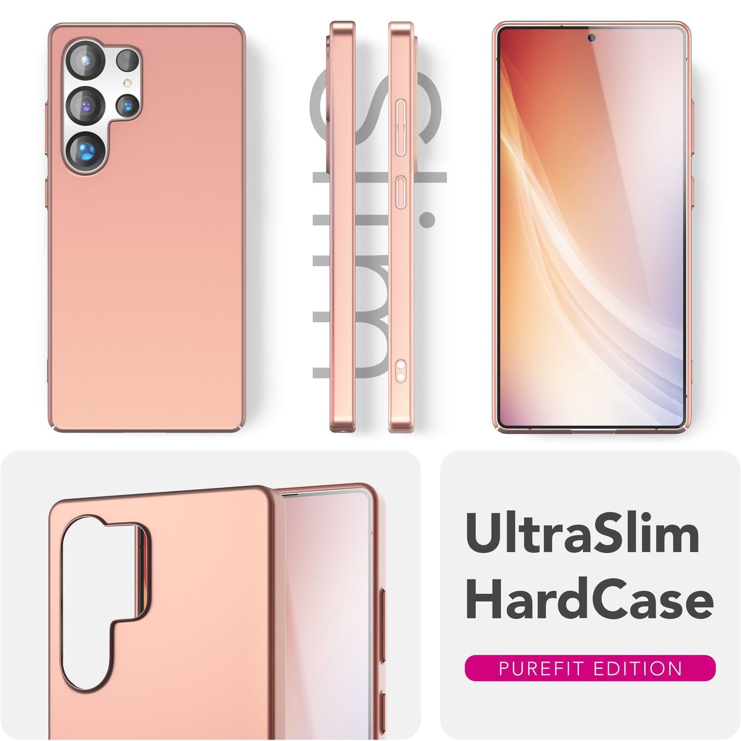 NALIA PureFit hulstur fyrir Samsung Galaxy S25 Ultra, extra þunnt 0,5 mm harðspjald, létt og glæsilegt verndarhulstur, matt fingrafaravarið símahulstur