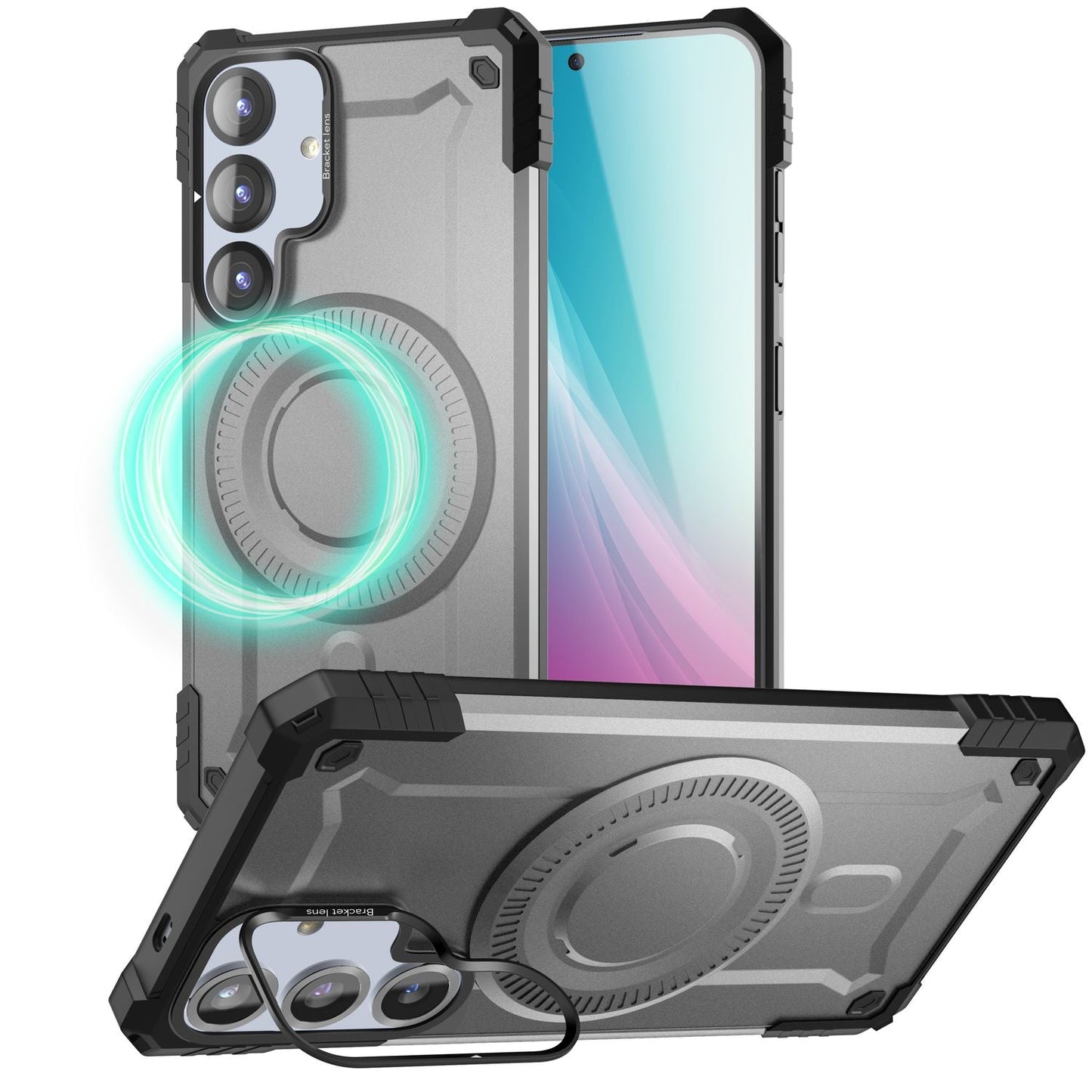 NALIA Granite hulstur fyrir Samsung Galaxy S25 með MagSafe, brynvarið hulstur, afar sterkt, höggþolið símahulstur með hernaðarvernd, segulhring og myndavélarstandi.