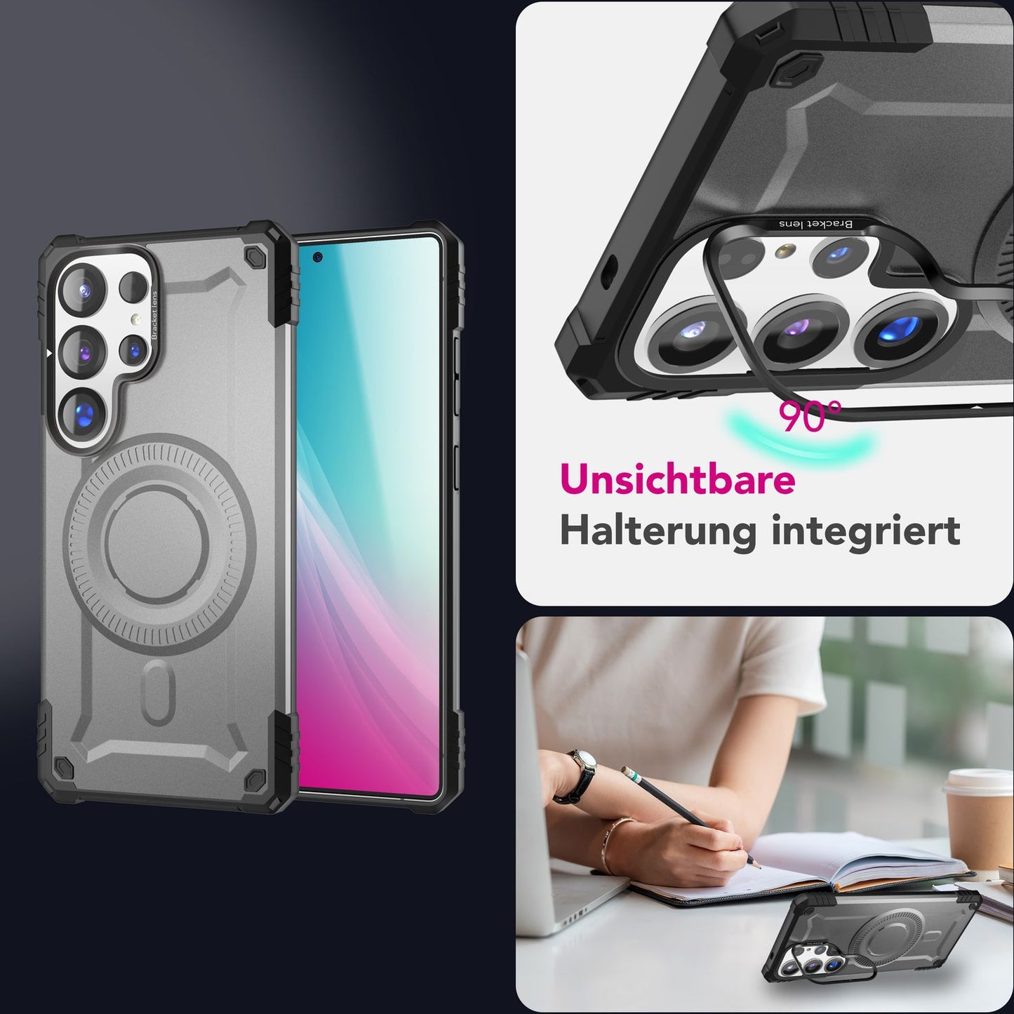 NALIA Granite Case for Samsung Galaxy S25 Ultra with MagSafe, Armored Case, Extremely Robust and Resistant Military Protective Case, with Magnetic Ring and Camera Stand