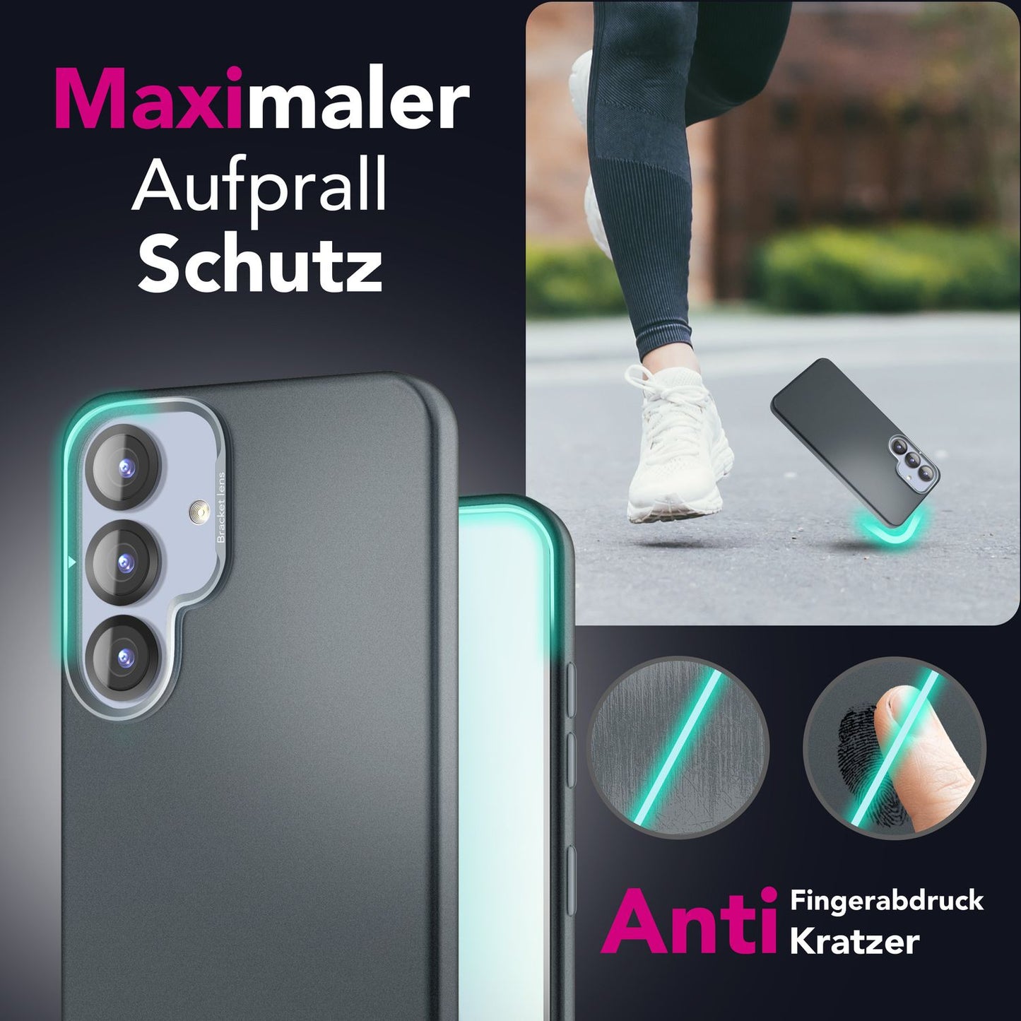 NALIA Overland für Samsung Galaxy S25 Hülle für MagSafe, Ultra Dünnes Hardcase mit Unsichtbarem Magnet-Ring, Ausklappbarer Kamera-Ständer, Mattierte Schutzhülle - Titan Schwarz