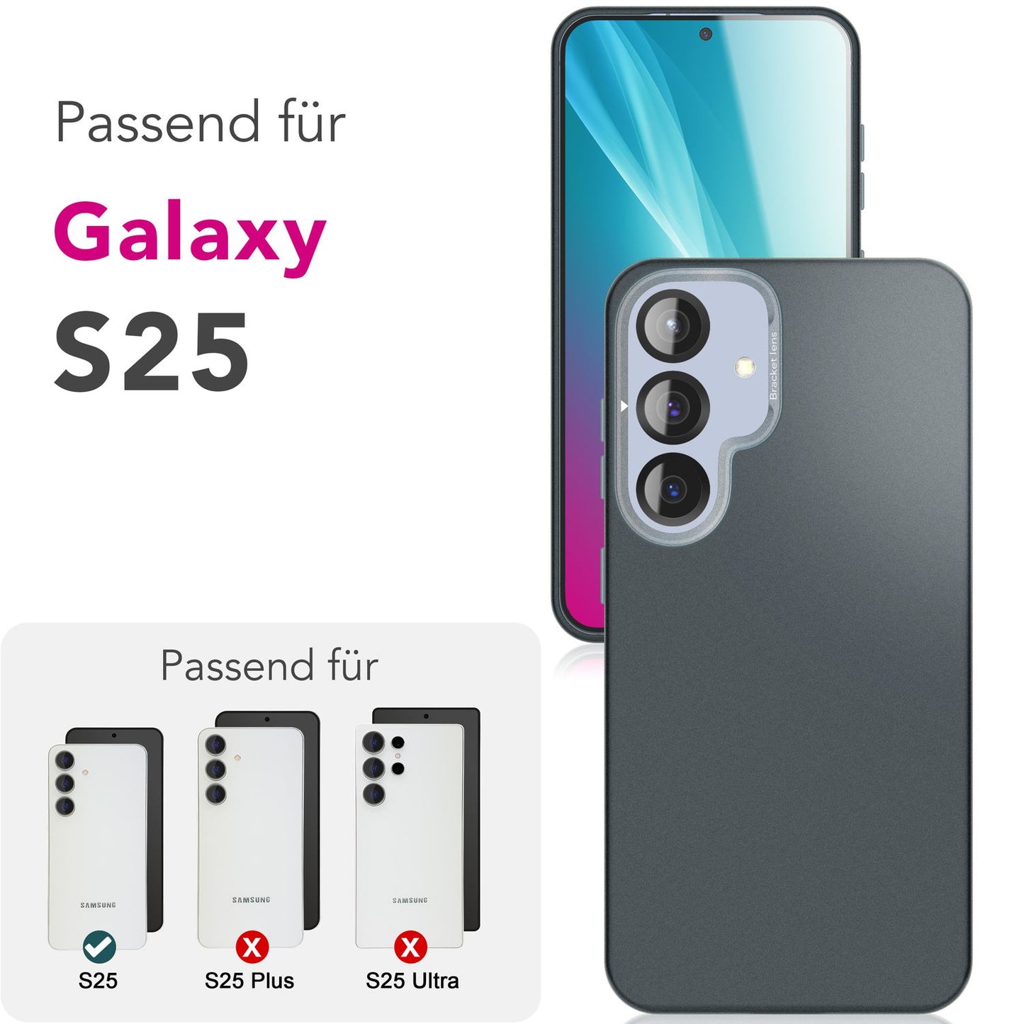 NALIA Overland für Samsung Galaxy S25 Hülle für MagSafe, Ultra Dünnes Hardcase mit Unsichtbarem Magnet-Ring, Ausklappbarer Kamera-Ständer, Mattierte Schutzhülle - Titan Schwarz