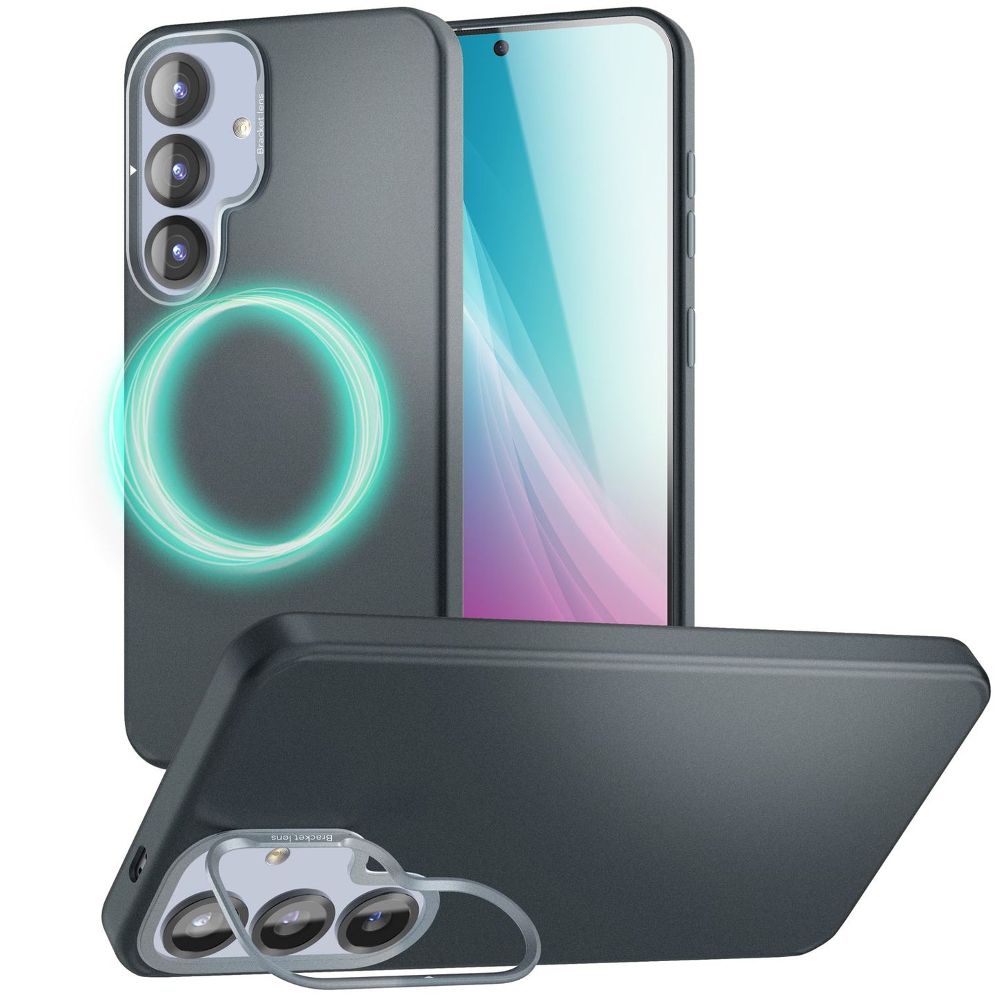 NALIA Overland Case for Samsung Galaxy S25 Plus with MagSafe, Ultra Slim Hard Cover, Built-in Magnetic Ring, Foldable Camera Stand, Matte Thin Protective Case - Titanium Black