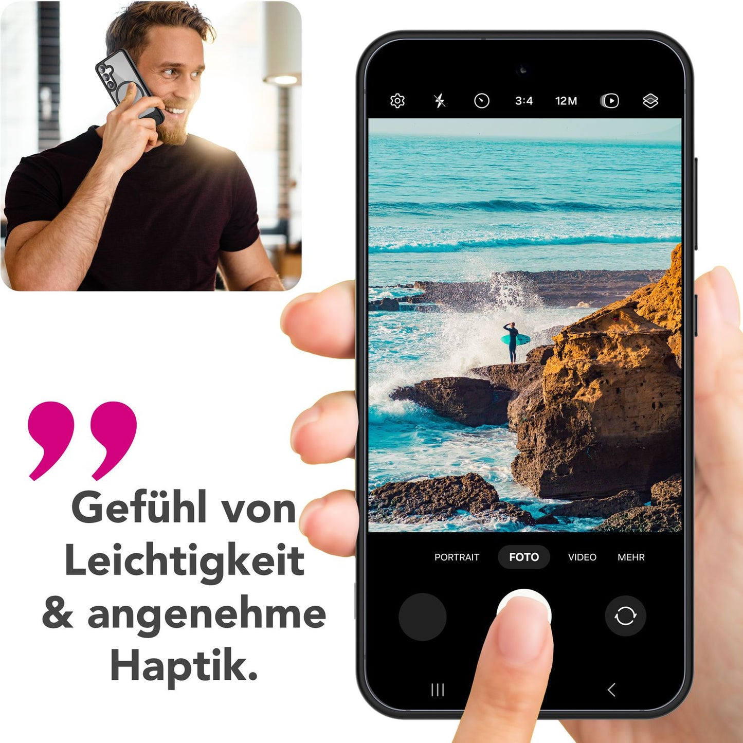 NALIA Triton hulstur fyrir Samsung Galaxy S25 Plus með MagSafe, segulmagnað hulstur með smellustandi, hringur fyrir segulhleðslu, hálfgagnsætt verndarhulstur með svörtum sílikonbrún.