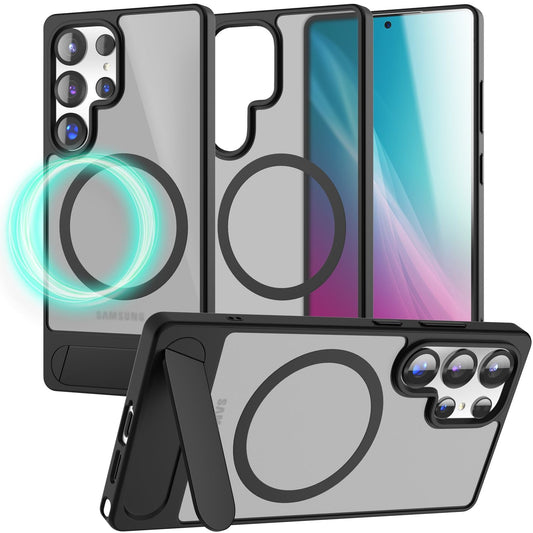 NALIA Triton for Samsung Galaxy S25 Ultra Case for MagSafe, Magnetic Case with Stand, Ring for Magnetic Charging, Semi-Transparent Phone Case with Silicone Frame