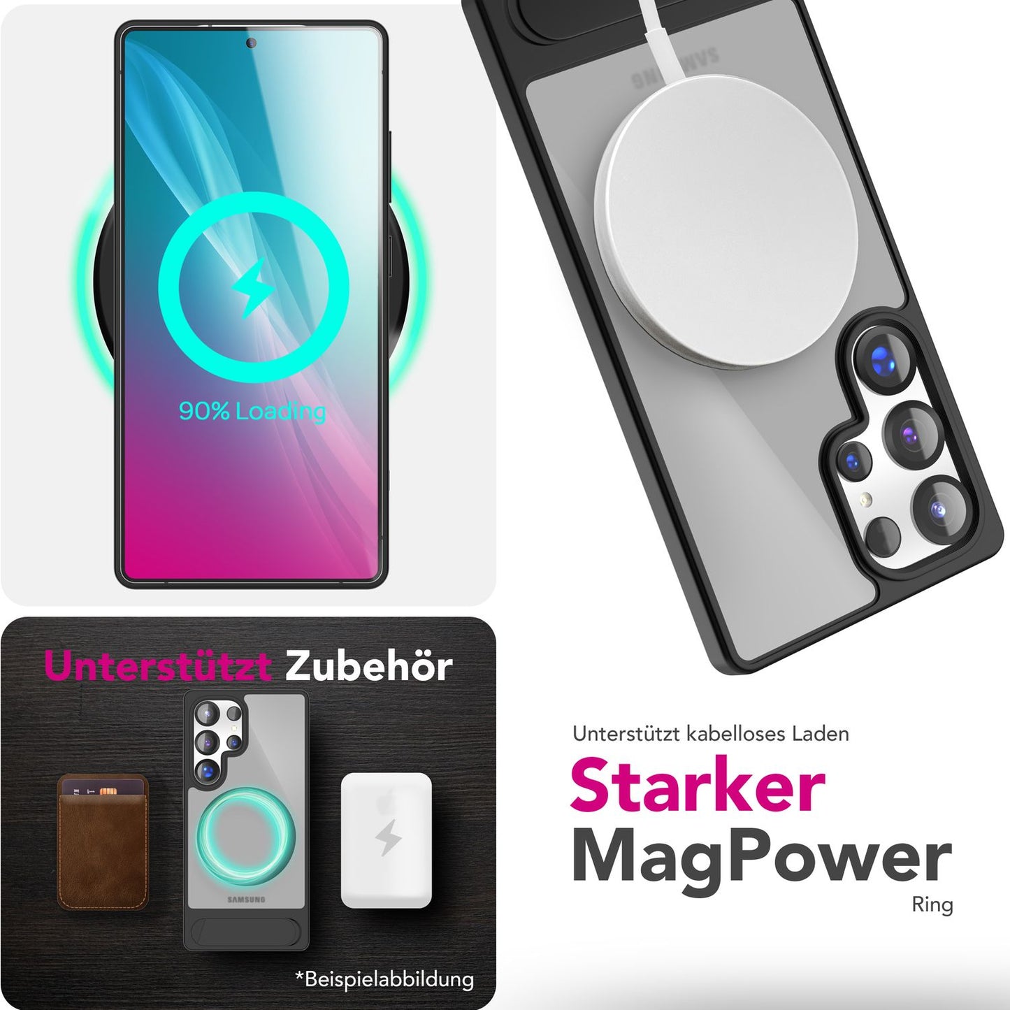 NALIA Triton hulstur fyrir Samsung Galaxy S25 Ultra með MagSafe, segulmagnað hulstur með standi, hringur fyrir segulhleðslu, hálfgagnsætt símahulstur með sílikonramma