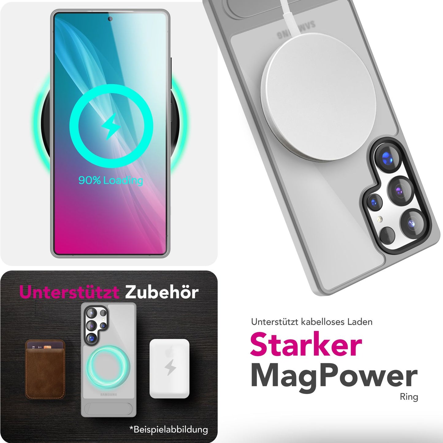 NALIA Triton hulstur fyrir Samsung Galaxy S25 Ultra með MagSafe, segulmagnað hulstur með standi, hringur fyrir segulhleðslu, hálfgagnsætt símahulstur með sílikonramma